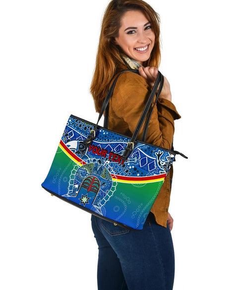 personalised-large-leather-tote-bag-torres-strait-symbol-with-aboriginal-patterns