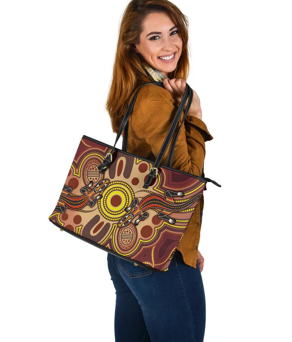 aboriginal-large-leather-tote-bag-indigenous-lizard-dot-painting-art