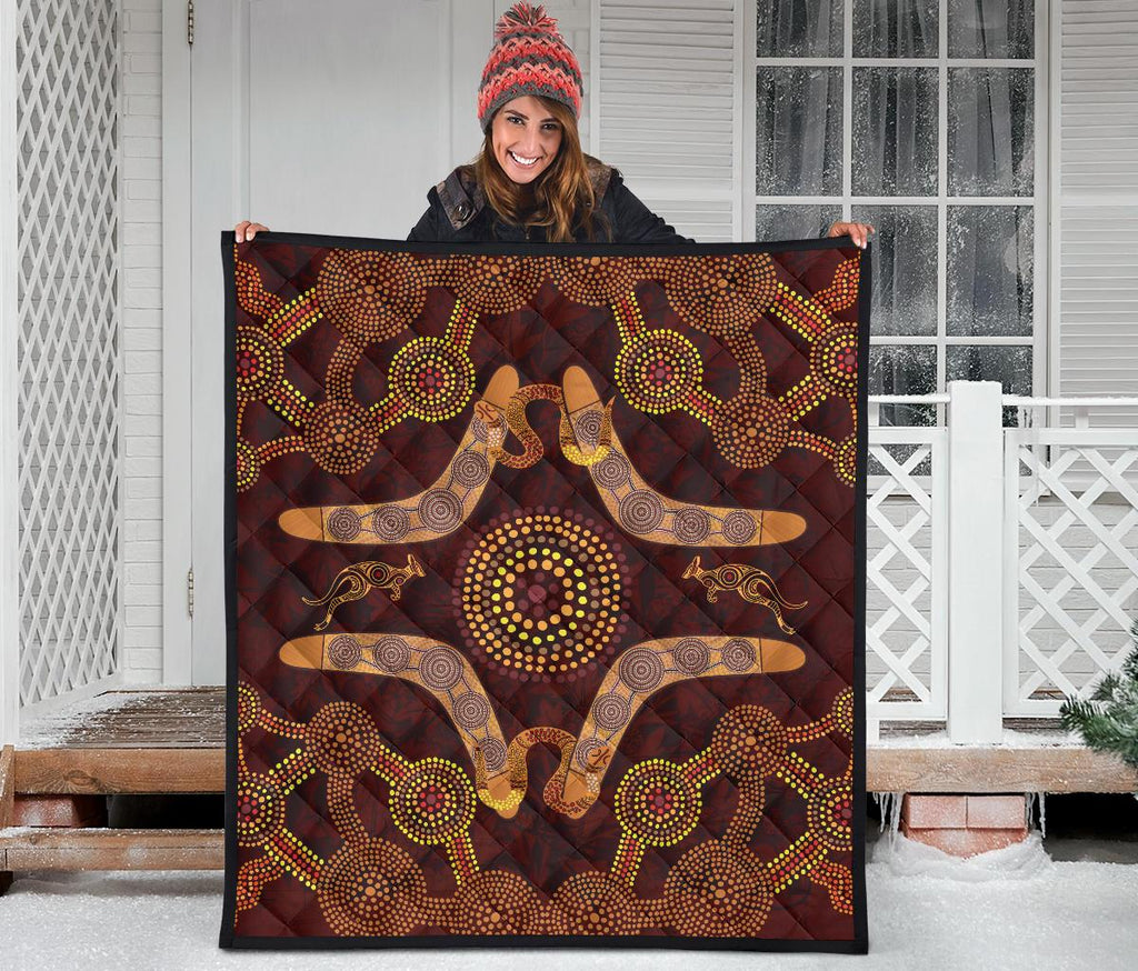 aboriginal-premium-quilt-kangaroo-boomerang-and-snake-dot-painting
