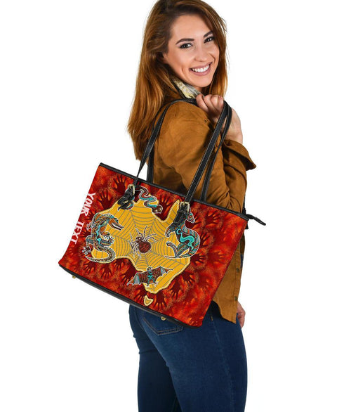custom-aboriginal-large-leather-tote-bag-australia-map-hand-patterns-spider-web