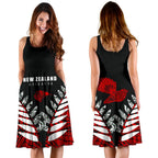 New Zealand Aotearoa Silver Women Midi Dress - Red Vline Version - Vibe Hoodie