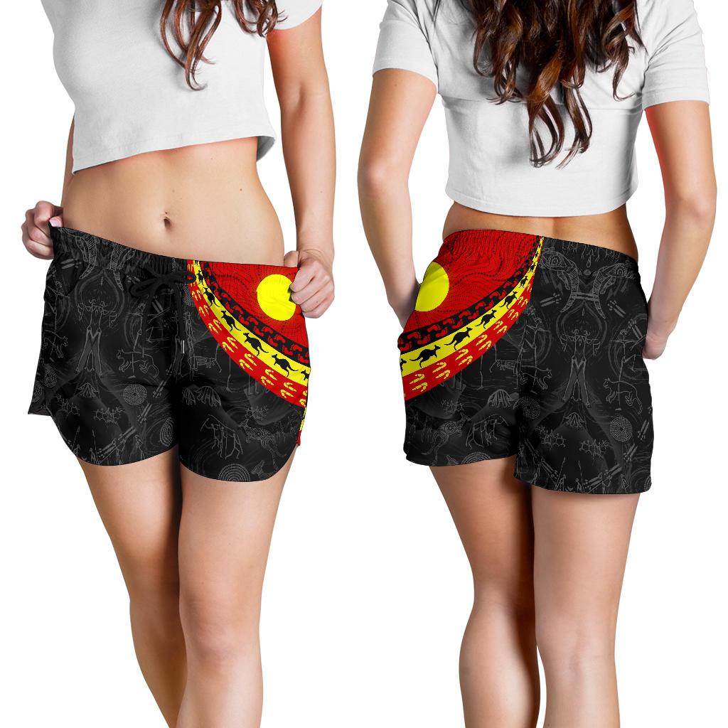 Aboriginal Women's Shorts, Indigenous Flag Circle Dot Painting - Vibe Hoodie