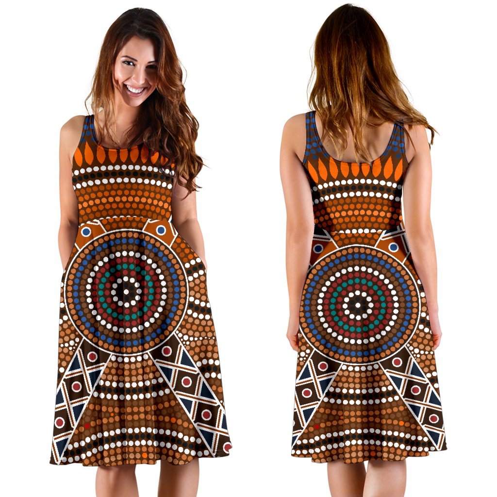 Midi Dress - Aboriginal Dot Painting Dress Ver01 - Vibe Hoodie