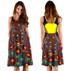 Midi Dress - Aboriginal Sublimation Dot Pattern Style (Red) - Vibe Hoodie