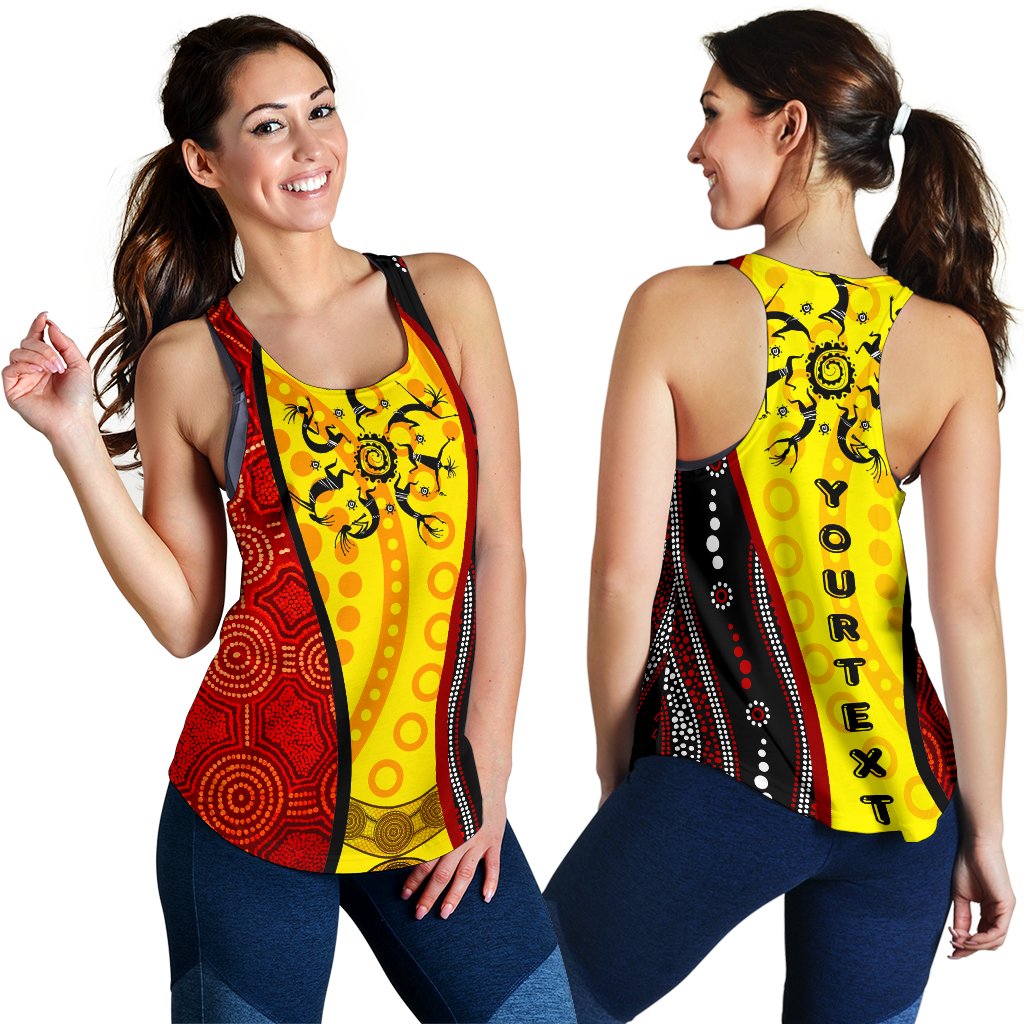 Aboriginal Racerback Tank - Dreamtime Koori Dance & Dot Acrylic Paint - Vibe Hoodie