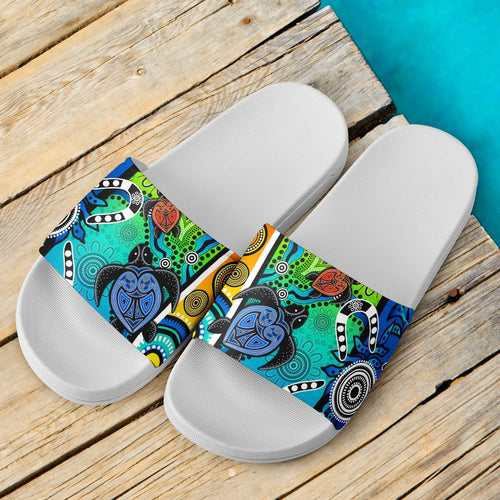 aboriginal-slide-sandals-indigenous-turtle-dot-painting-art-ver-01