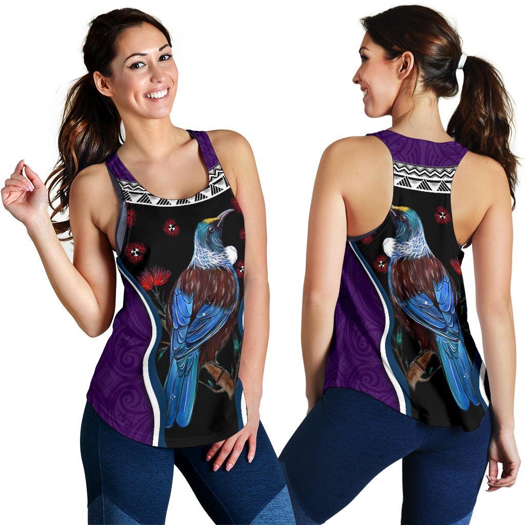 New Zealand Tui Bird Women Racerback Tank, Pohutukawa - Purple - Vibe Hoodie
