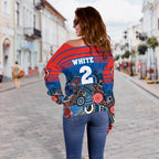 (Custom Personalised) Knights Women's Off Shoulder Sweater Newcastle Aboriginal Horizontal Style - White TH12 - Vibe Hoodie