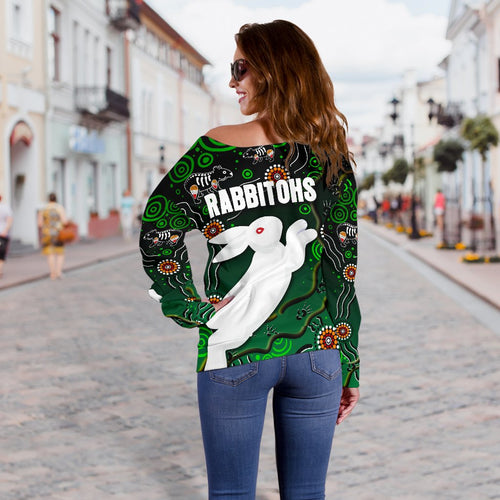 Rabbitohs Women's Off Shoulder Sweater Simple Indigenous - Vibe Hoodie