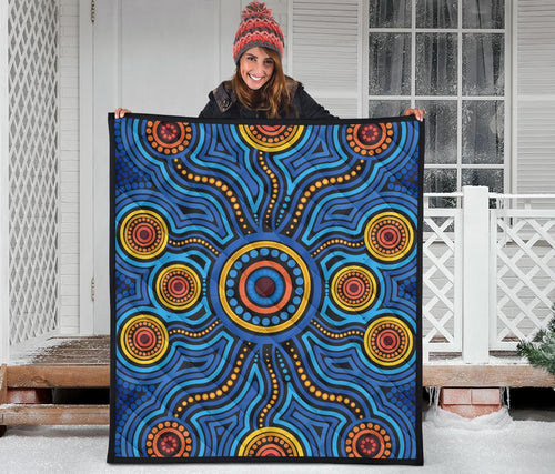 aboriginal-premium-quilt-aboriginal-flower-blue-dot-painting-art