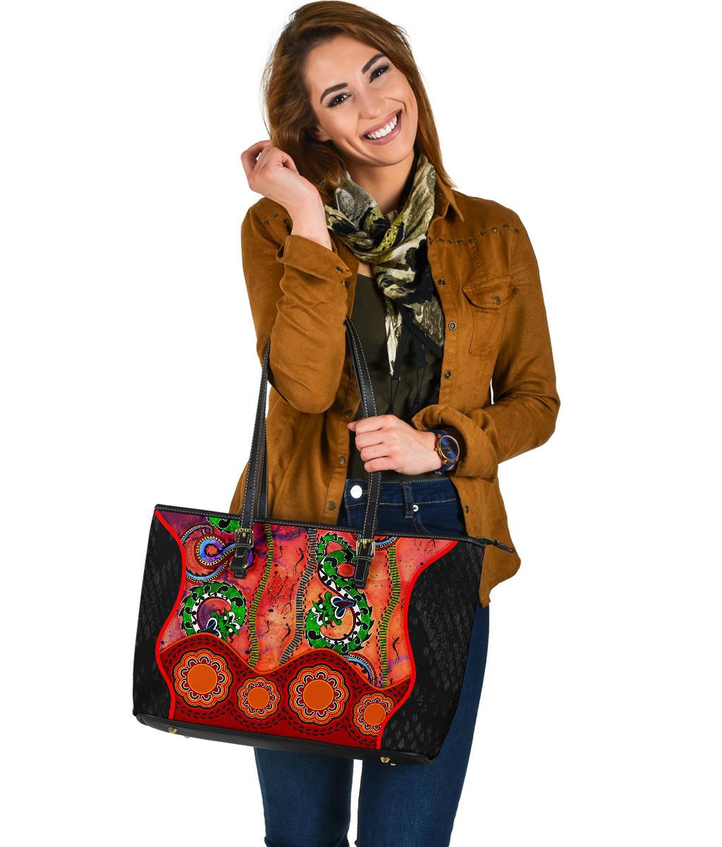 aboriginal-large-leather-tote-bag-aussie-indigenous-patterns-orange