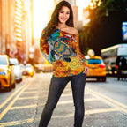 Aboriginal Personalised Off Shoulder Sweater - Turtle Indigenous Art - Vibe Hoodie