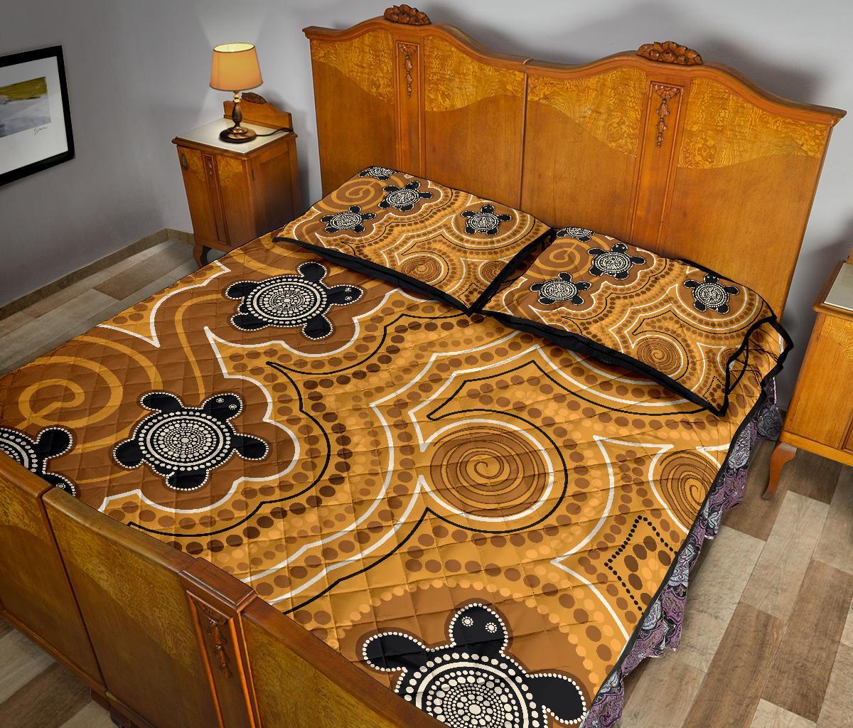 aboriginal-quilt-bed-set-indigenous-turtle-gold-version