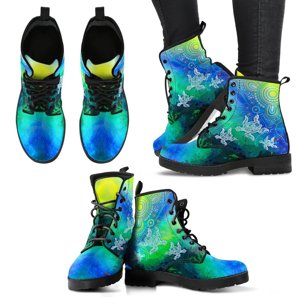 aboriginal-leather-boots-indigenous-turtle-ocean-dot-painting-art