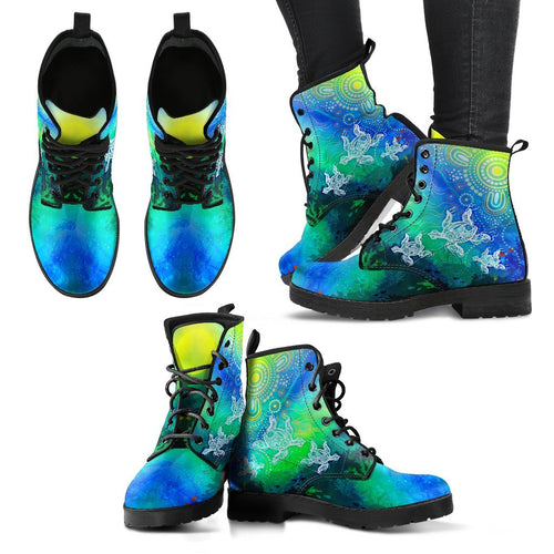 aboriginal-leather-boots-indigenous-turtle-ocean-dot-painting-art