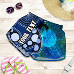 [Custom Text] Aboriginal Women's Shorts- Australia Indigenous Flag Circle Dot Painting Art (Blue) - Vibe Hoodie