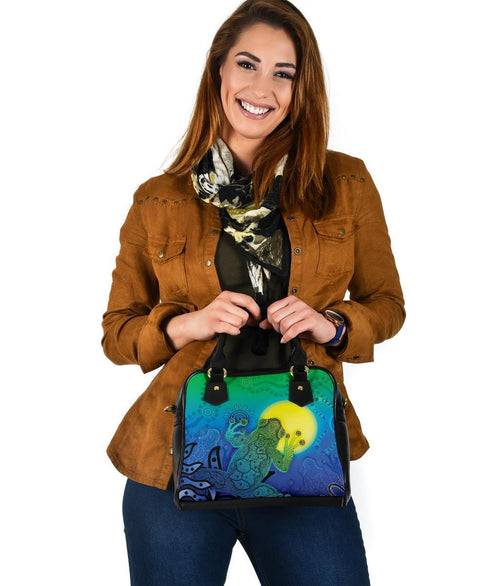 Aboriginal Shoulder Handbag - Indigenous Frog (Blue) - Vibe Hoodie