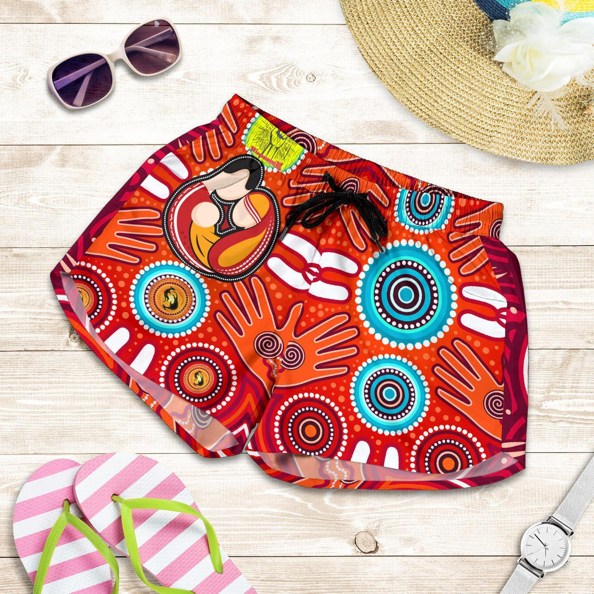 Shorts - Aboriginal Family With Dot Painting art - Vibe Hoodie