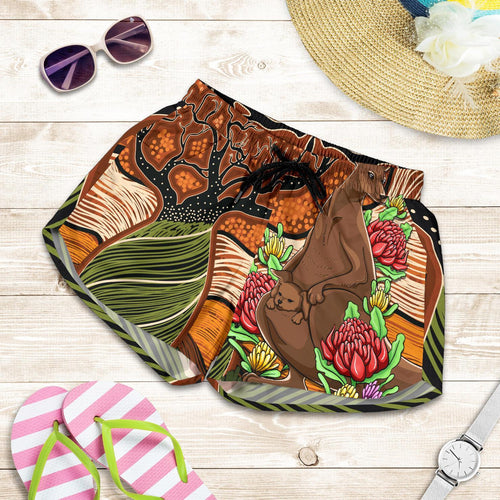 Aboriginal Women's Shorts - Kangaroo With Indigenous Tree - Vibe Hoodie