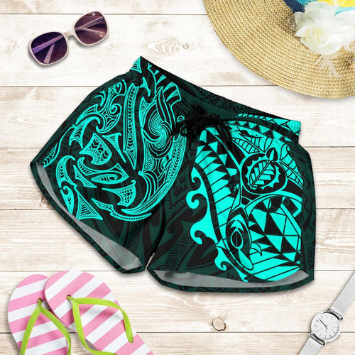 New Zealand All Over Print Women's Shorts, Maori Polynesian Tattoo Turquoise - Vibe Hoodie