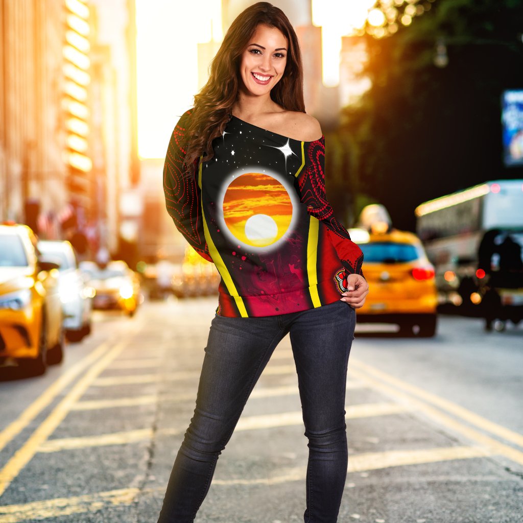 Off Shoulder Sweater - Australian Aboriginal Flags Symbolic Meaning - Vibe Hoodie