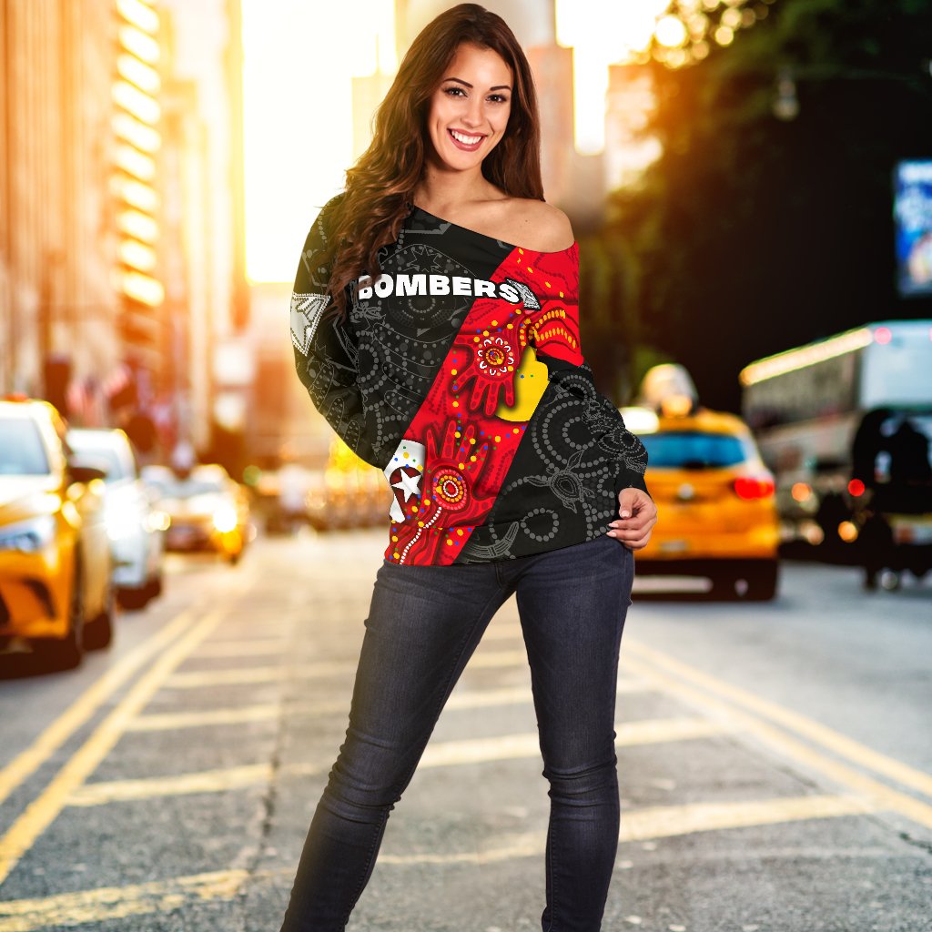 Bombers Naidoc Week Women's Off Shoulder Sweater Essendon Ingenious - Vibe Hoodie