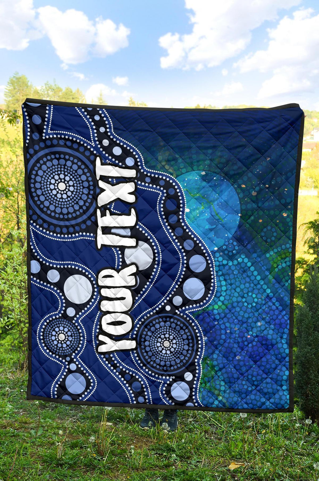 custom-text-aboriginal-premium-quilt-australia-indigenous-flag-circle-dot-painting-art-blue