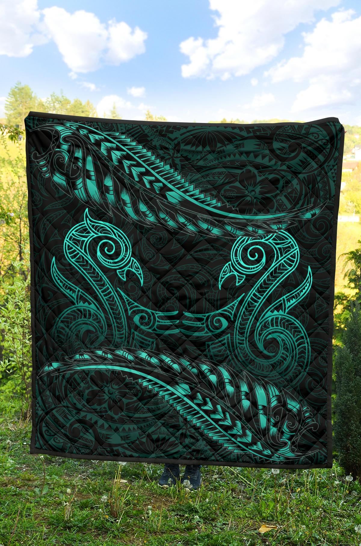 aotearoa-premium-quilt-turquoise-maori-manaia-with-silver-fern
