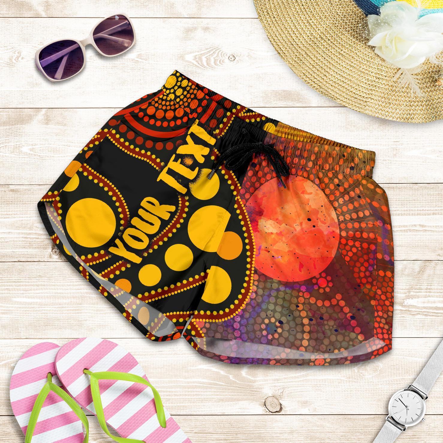 [Custom Text] Aboriginal Women's Shorts - Australia Indigenous Flag Circle Dot Painting Art (Golden) - Vibe Hoodie