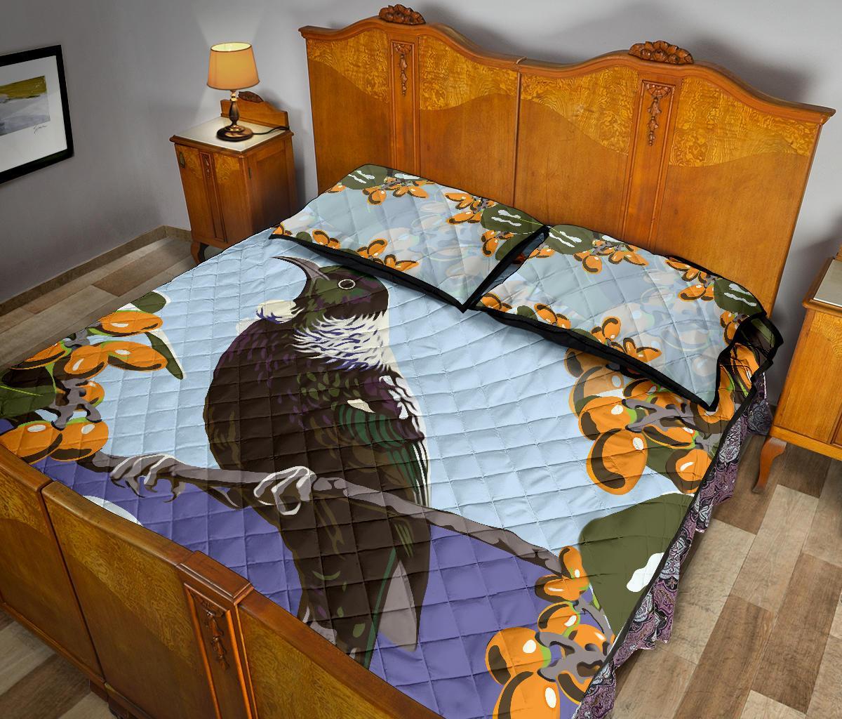 tui-bird-new-zealand-karaka-berries-quilt-bed-set