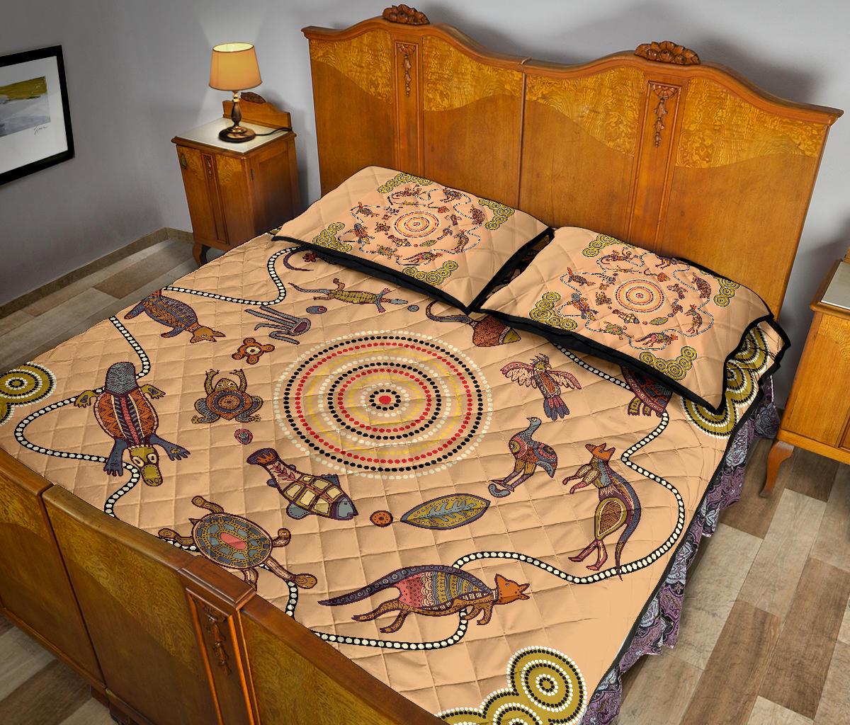 aboriginal-quilt-cover-set-kangaroo-turtle-circle-pattern-dot-painting