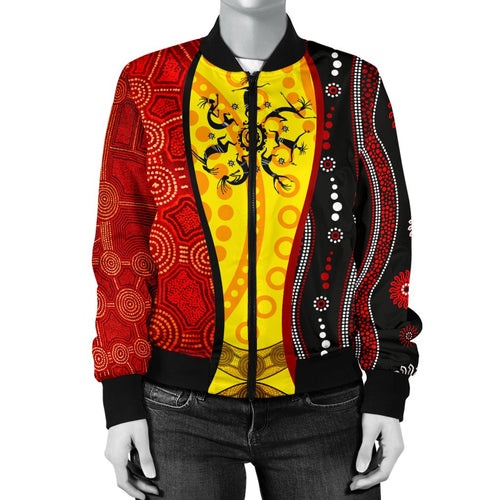 aboriginal-womens-bomber-jackets-dreamtime-koori-dance-dot-acrylic-paint