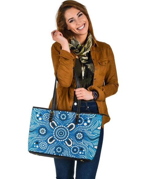 leather-tote-bag-indigenous-circle-dot-painting-blue-color