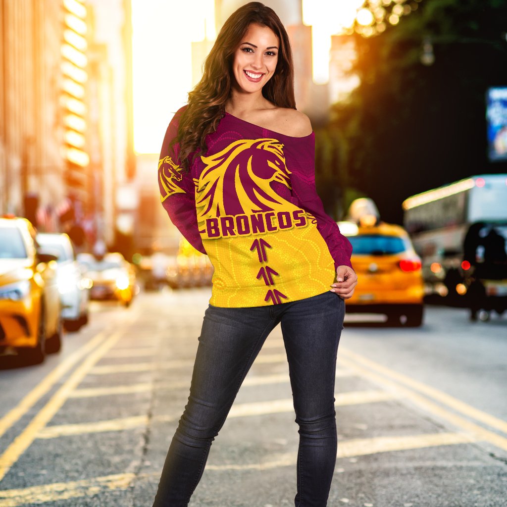 Broncos Off Shoulder Sweater Brisbane Aboriginal - Vibe Hoodie