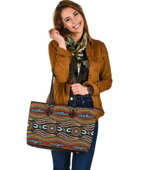 leather-tote-bag-indigenous-dot-painting