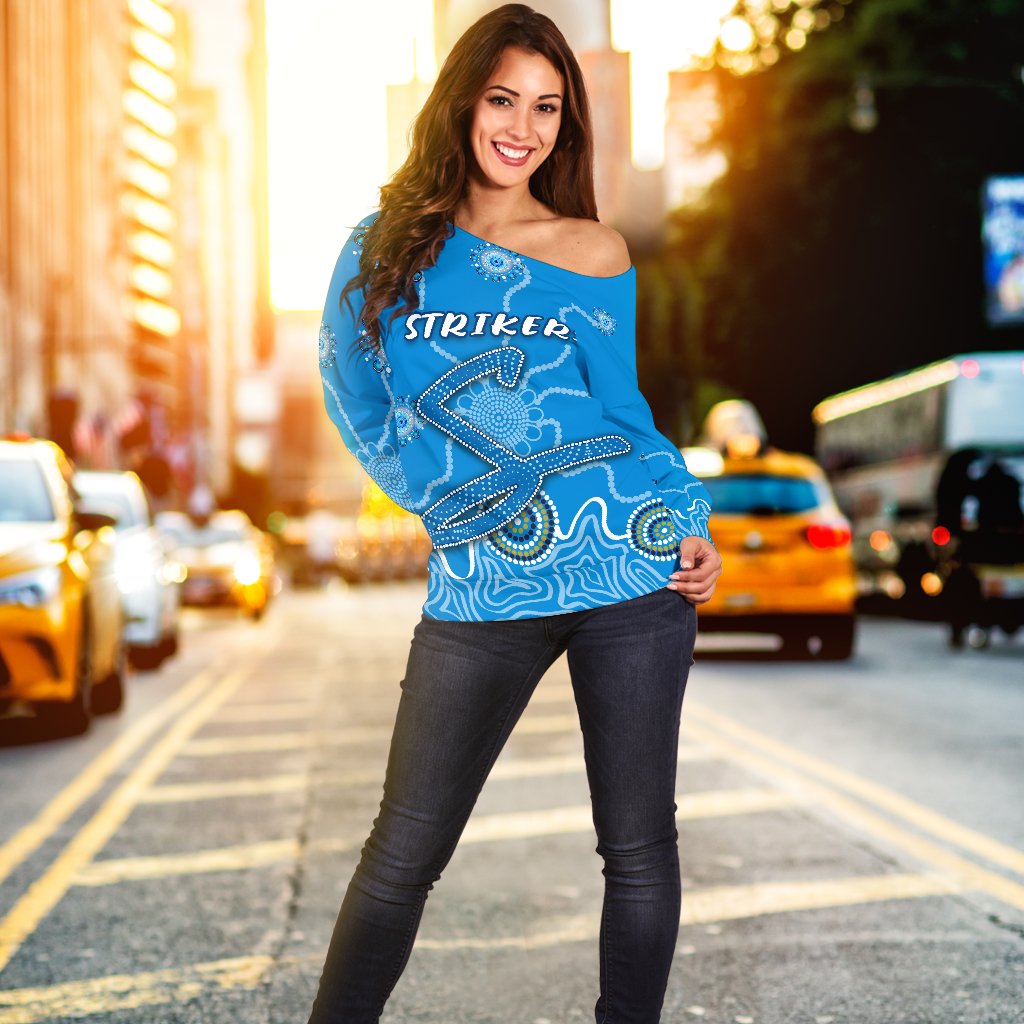 Strikers Women Off Shoulder Sweater Indigenous Blue Energy - Vibe Hoodie
