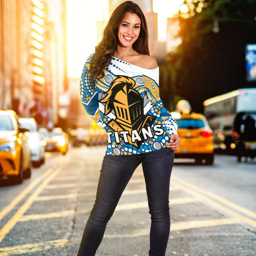 Titans Knight Women's Off Shoulder Sweater Gold Coast - Vibe Hoodie