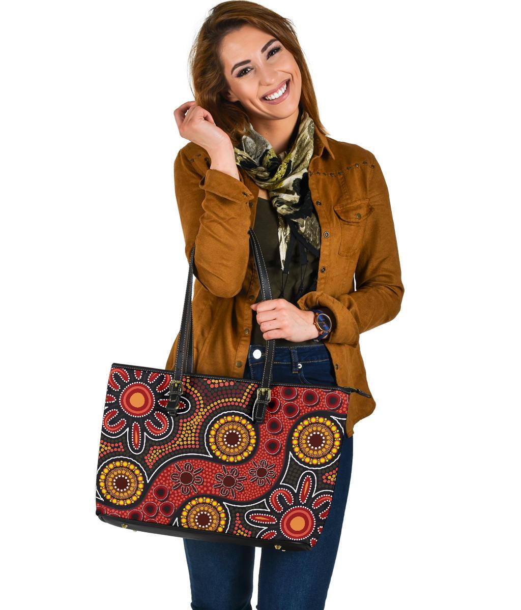 aboriginal-leather-tote-bag-indigenous-circle-dot-painting-style-1