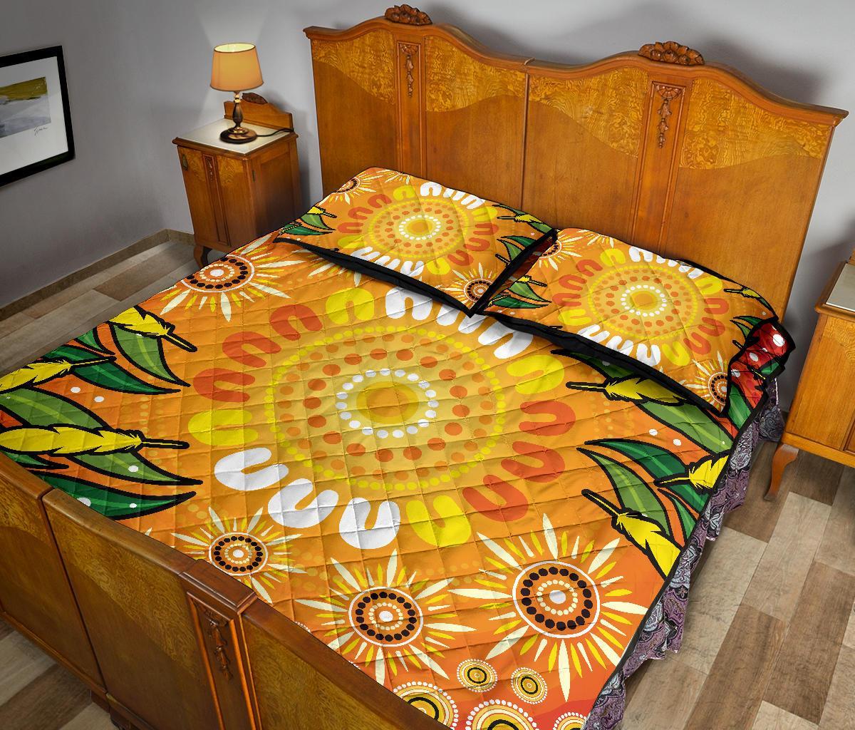 aboriginal-quilt-bed-set-indigenous-circle-leaf-patterns