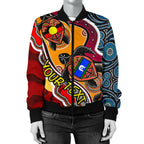 custom-womens-bomber-jacket-australia-aboriginal-dots-with-turtle-and-naidoc-flags