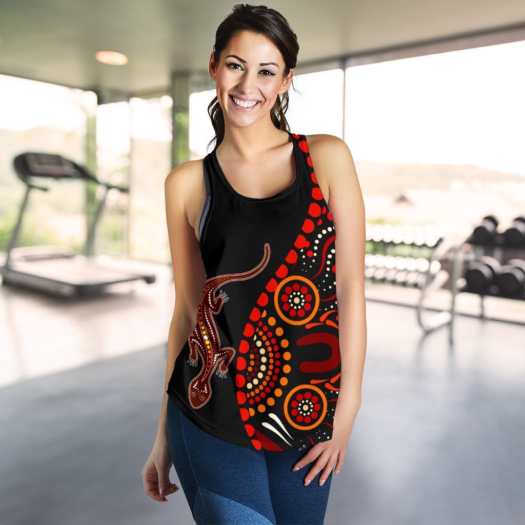 Aboriginal Women's Racerback Tank - Aboriginal Lizard With Dot Painting Patterns - Vibe Hoodie