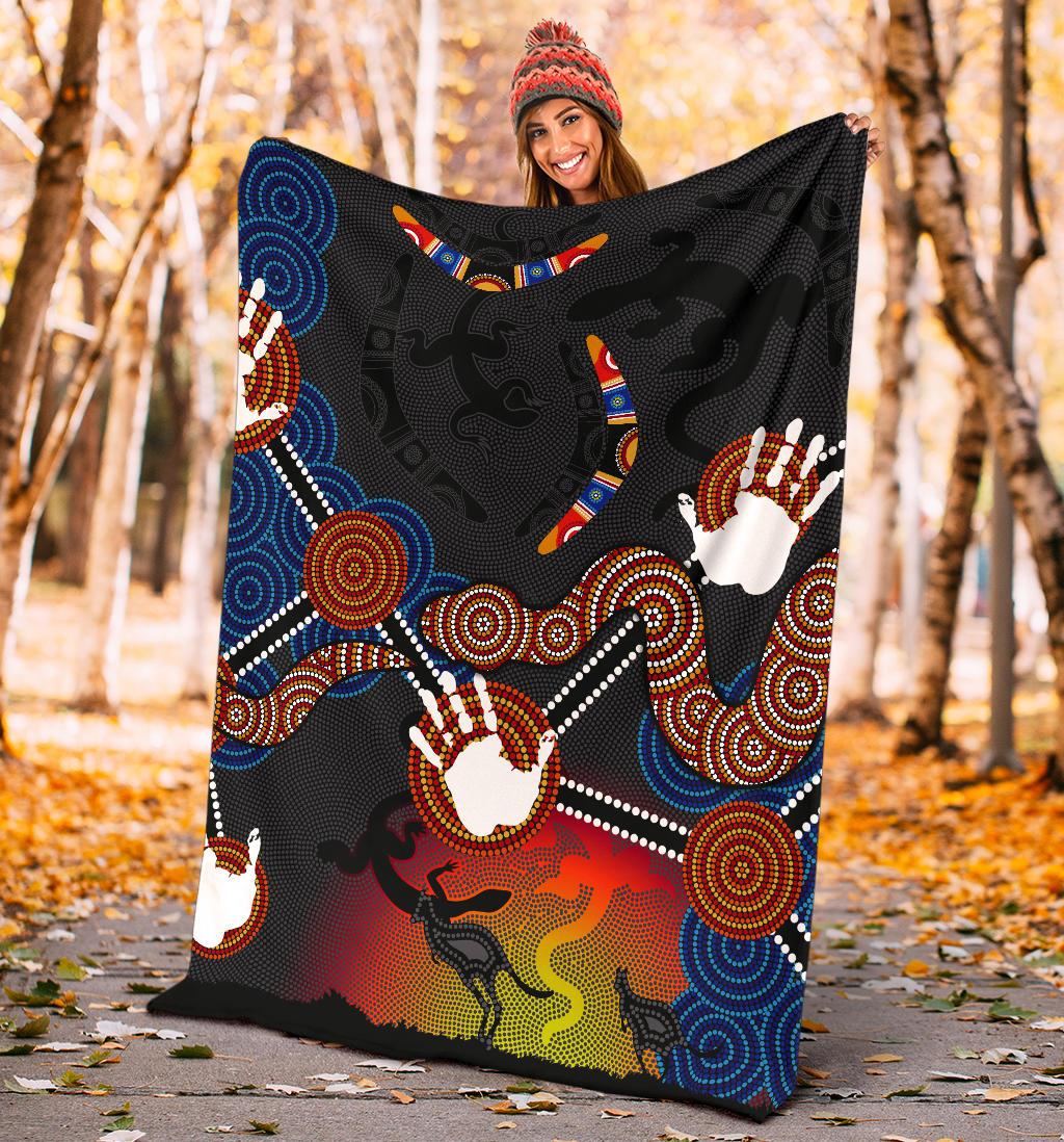 aboriginal-premium-blanket-australian-boomerang-and-snake-indigenous-art