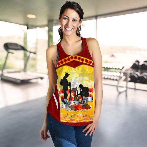 Anzac Women's Racerback Tank - Lest We Forget Aboriginal Version - Vibe Hoodie