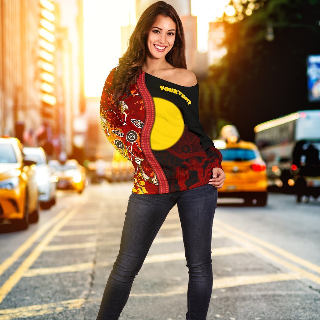 [Custom] Aboriginal Off Shoulder Sweater - Red Indigenous Flag - Vibe Hoodie