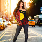 [Custom] Aboriginal Off Shoulder Sweater - Red Indigenous Flag - Vibe Hoodie