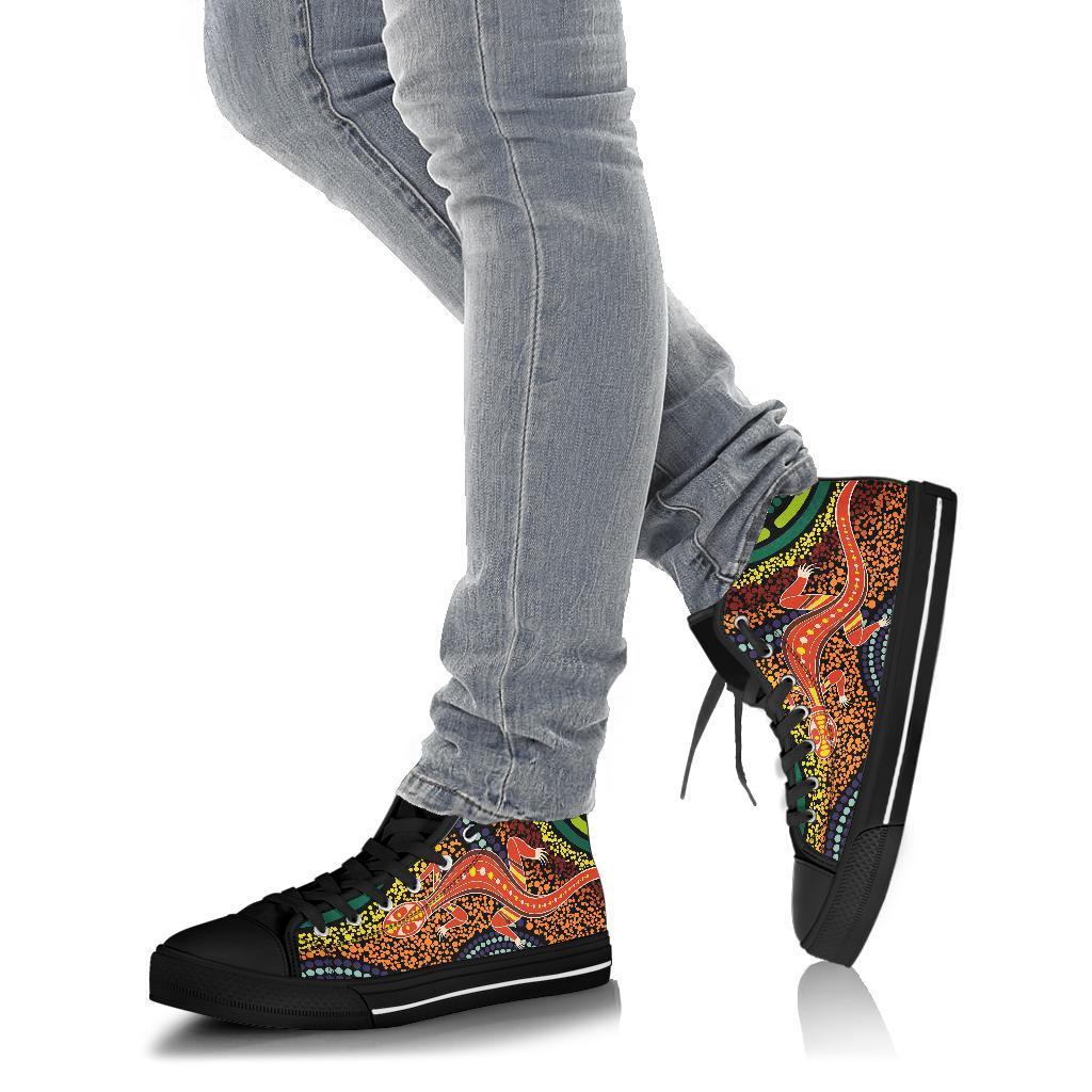 1st-australia-high-top-shoes-aboriginal-two-lizards-dot-painting-circle