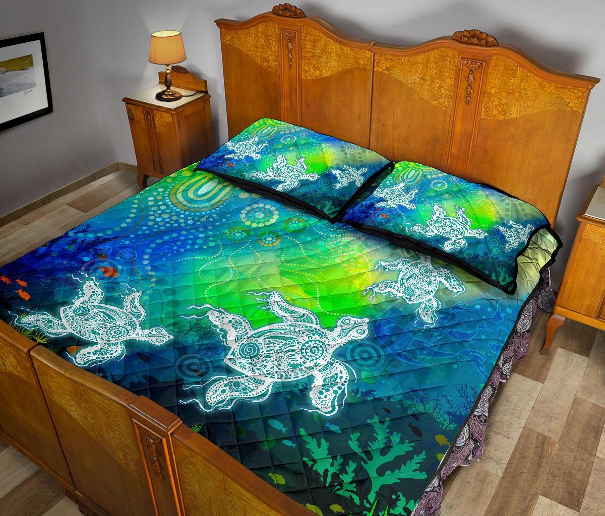 custom-text-aboriginal-quilt-bed-set-indigenous-turtle-ocean-dot-painting-art