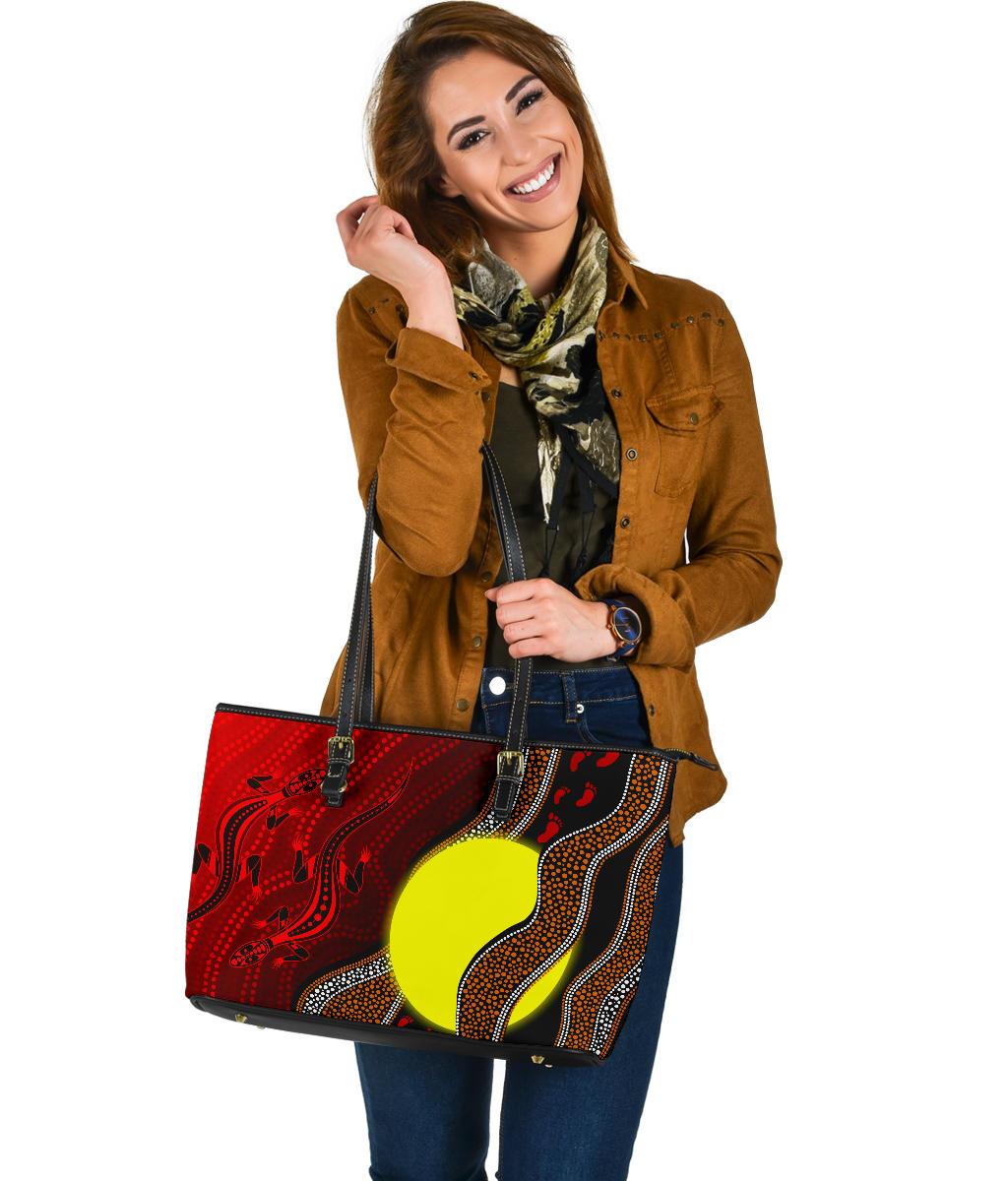 aboriginal-leather-tote-bag-aboriginal-flag-lizard-dot-painting-style