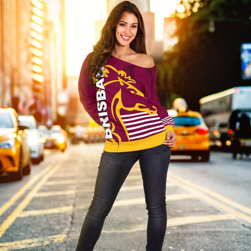 Brisbane Broncos Women's Off Shoulder Sweater - Vibe Hoodie