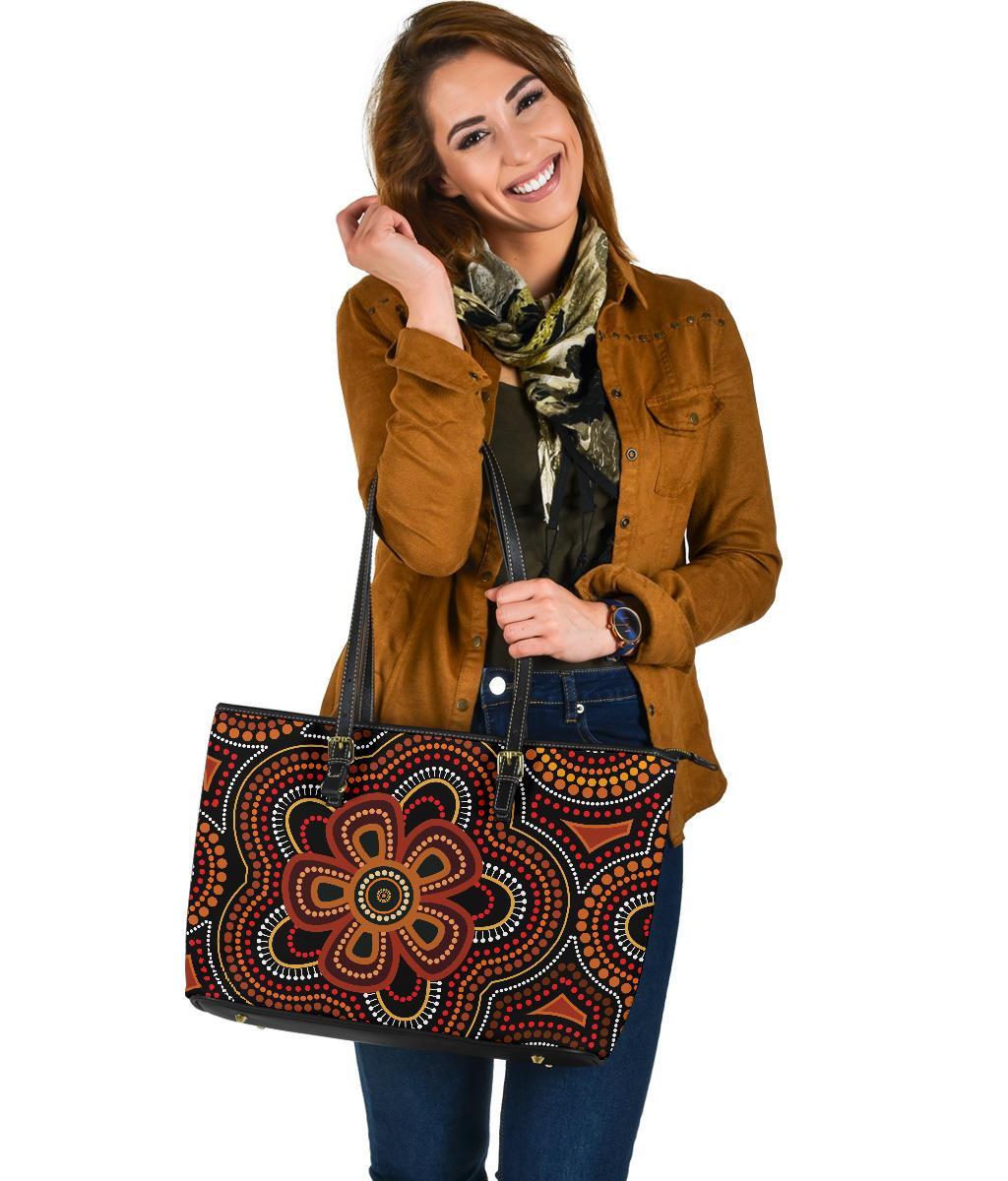 aboriginal-large-leather-tote-bag-aboriginal-dot-painting-flowers-style